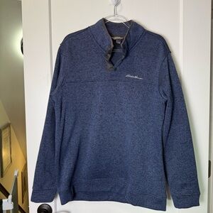 Eddie Bauer Men's 1/4‎ Zip Quarter Zip Navy Blue Knit Sweatshirt Collared Casual